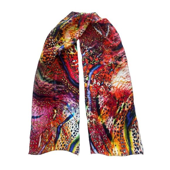Santiago Bandres 100% Silk Colorful Funky Rectangle Scarf - Picture 1 of 3
